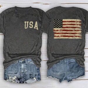 New XL USA Flag & Slogan Printed Women's Short Sleeve T-Shirt